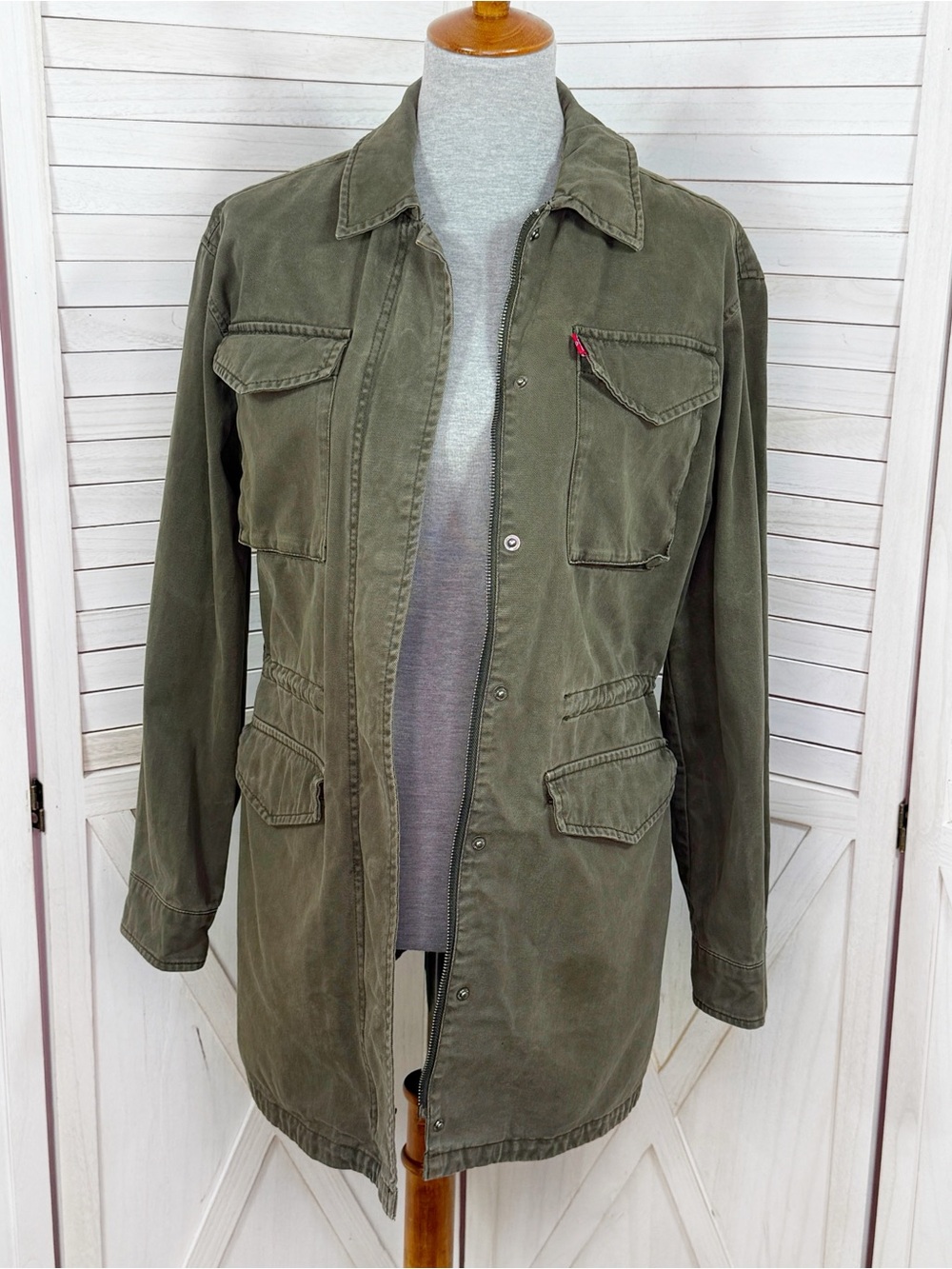 Levi’s Denim Military Utility Anorak Jacket Olive Green Small Full Zip Cotton